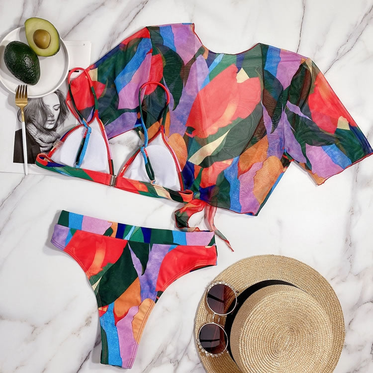 3pack Allover Graphic Micro Triangle Bikini Swimsuit