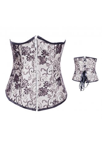 Silver Foral Print Jacquard Tapestry Underbust Corset