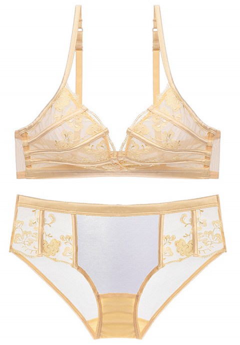 Sexy Wire Free Bra Transparent Lace Bra Set