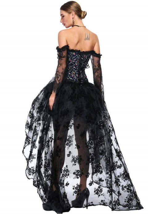 Long Sleeves Lace Up Bustier With High Low Skirt