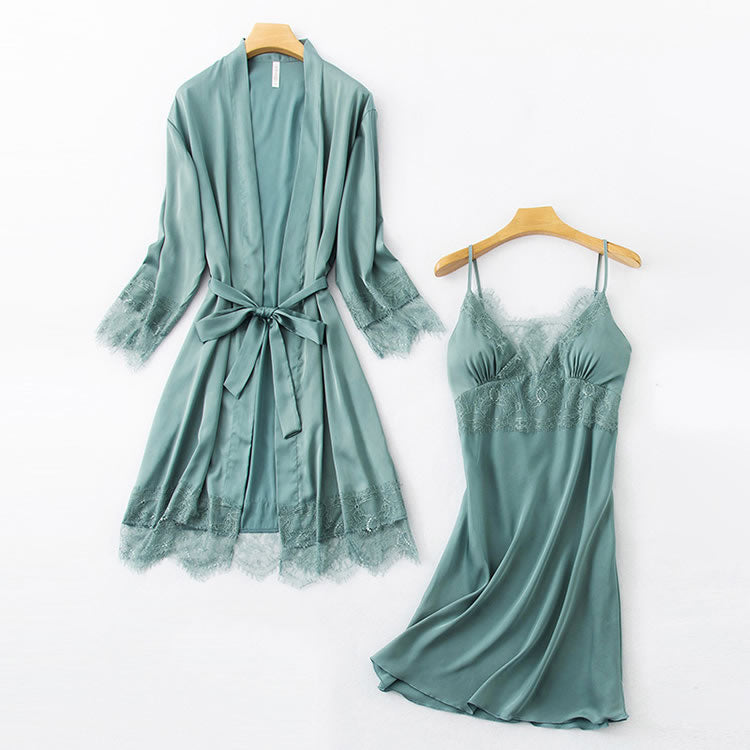 Satin Romantic Lace Chemise and Robe Set