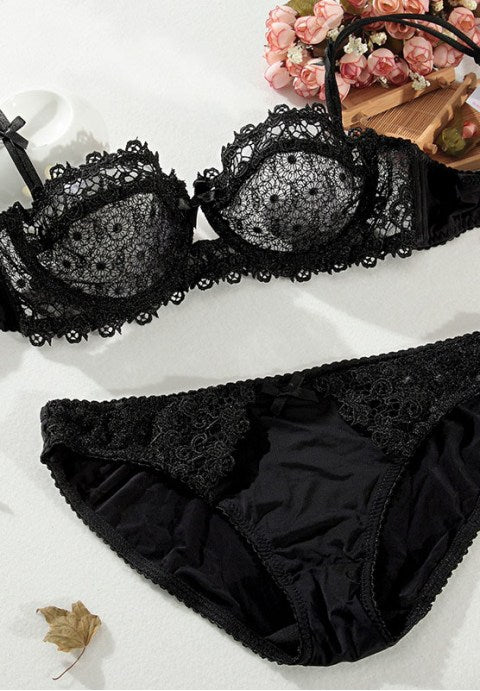 Sheer Lace Demi Bra Set Lingerie