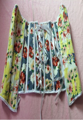 Long Line Rainbow Floral Print Reversible Corset