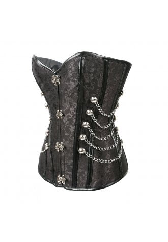 Gothic Satin Steel Boned Corset with Chains and Shiny Hooks