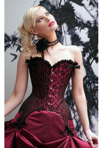 Red Elegant Jacquard Floral Print Corset Bustier