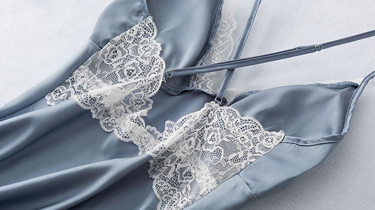 Elegant Satin and Lace Babydoll And Robe Set