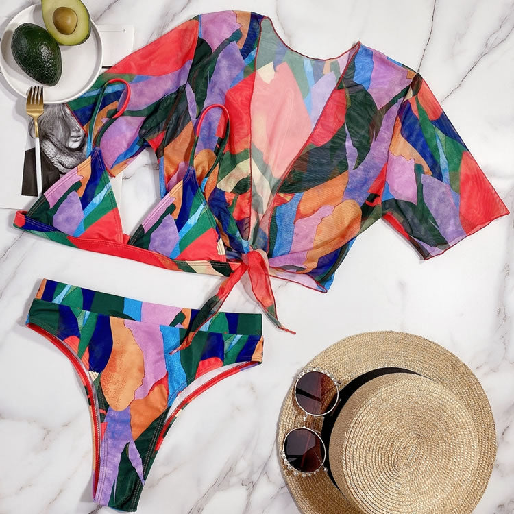 3pack Allover Graphic Micro Triangle Bikini Swimsuit