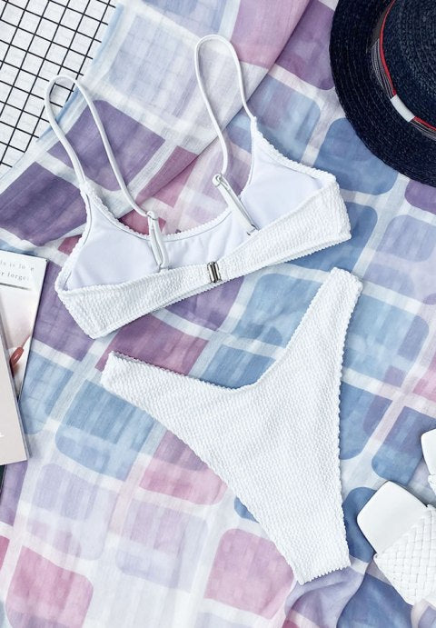 Textured High Cut Bikini Swimsuit