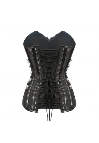 Gothic Satin Steel Boned Corset with Chains and Shiny Hooks