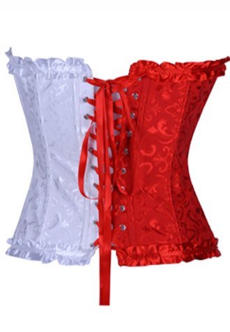 Red and White Jacquard Tapestry Corset Bustier - Late Night Lingerie