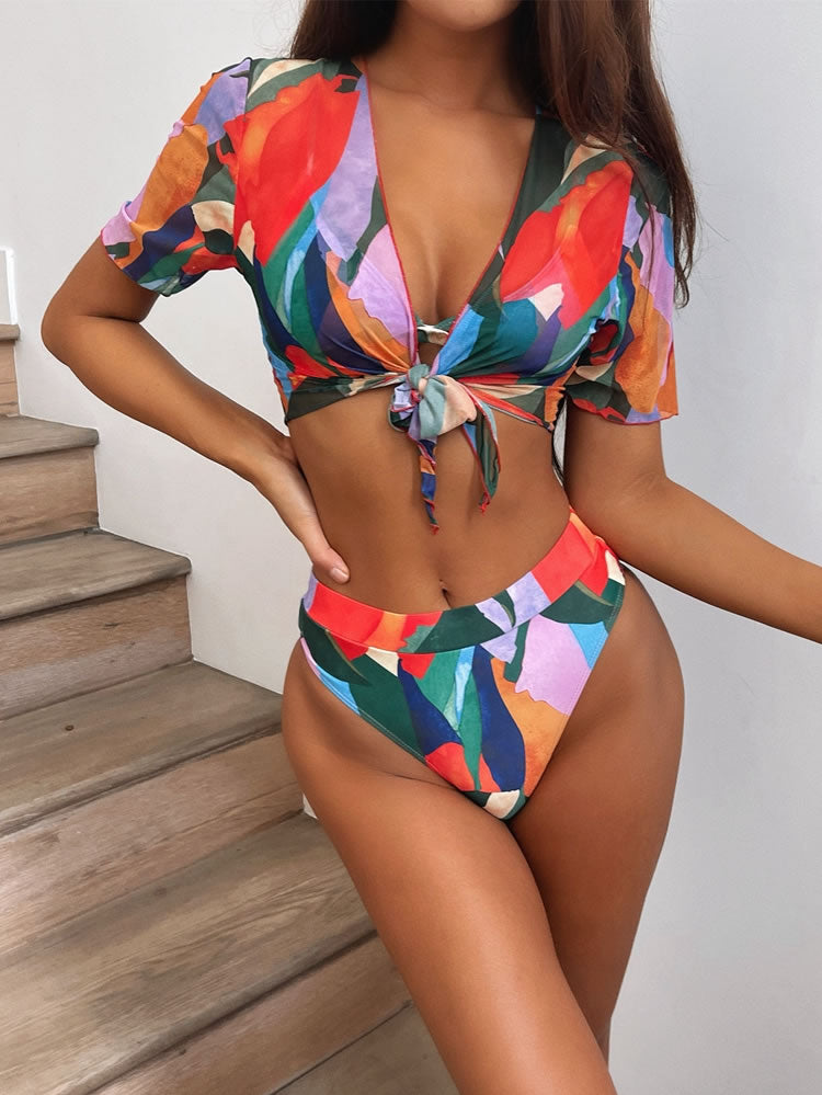 3pack Allover Graphic Micro Triangle Bikini Swimsuit