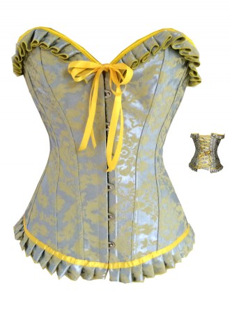 Ruffles Trim Royal Floral Print Overbust Corset