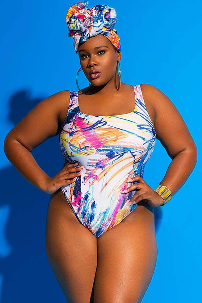 Plus Size Colorful Abstract Printed One Piece Swimsuit