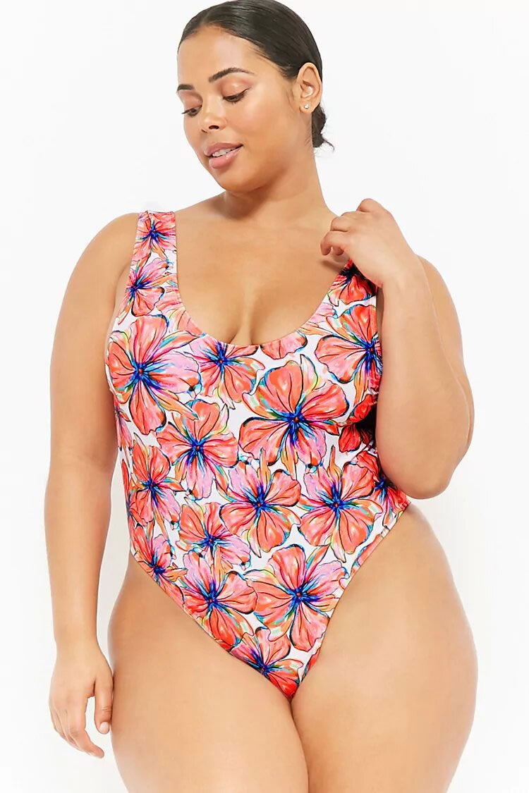 Plus Size Floral Print One Piece