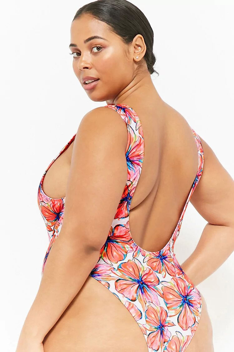 Plus Size Floral Print One Piece