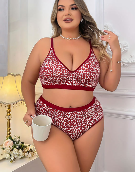Bold Red Leopard Plus Size Lingerie Set