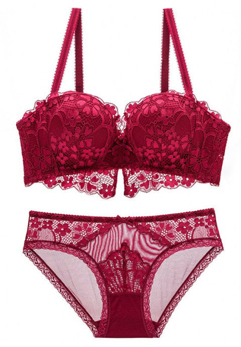Sexy Floral Lace Push Up Bra and Panty Set