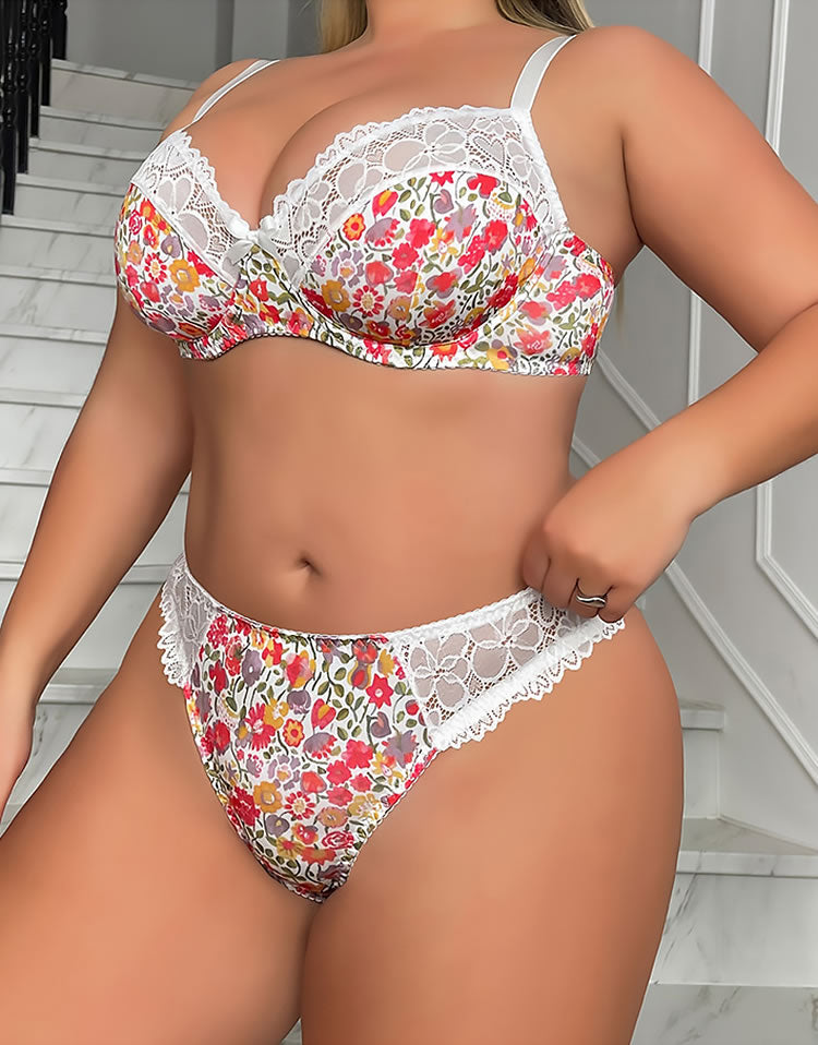 Vibrant Floral Plus Size Lingerie Set