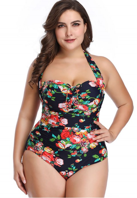 One Piece Plus Size Tie-Front Underwire Swimsuit