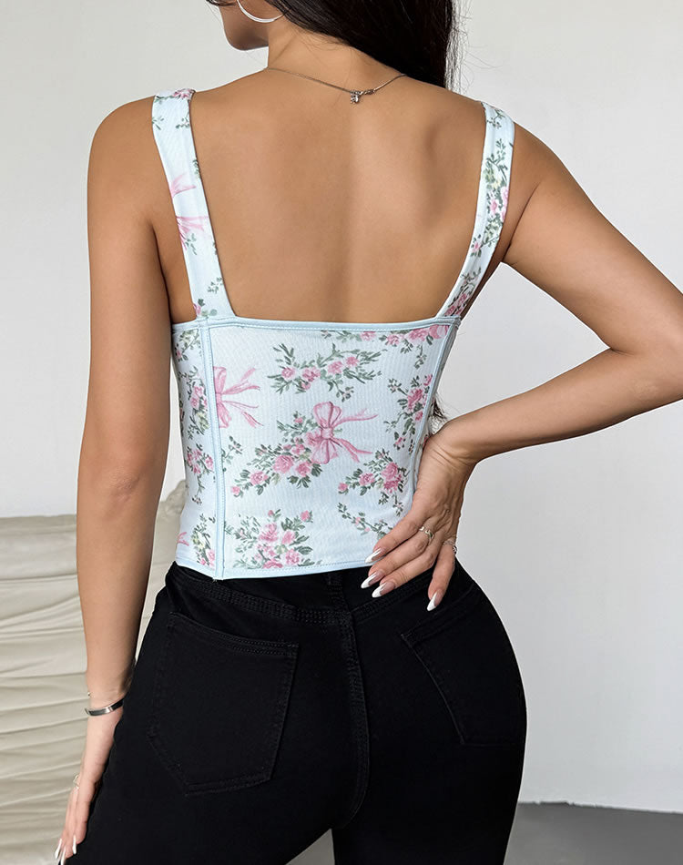 Floral Print Corset with Adjustable Lacing