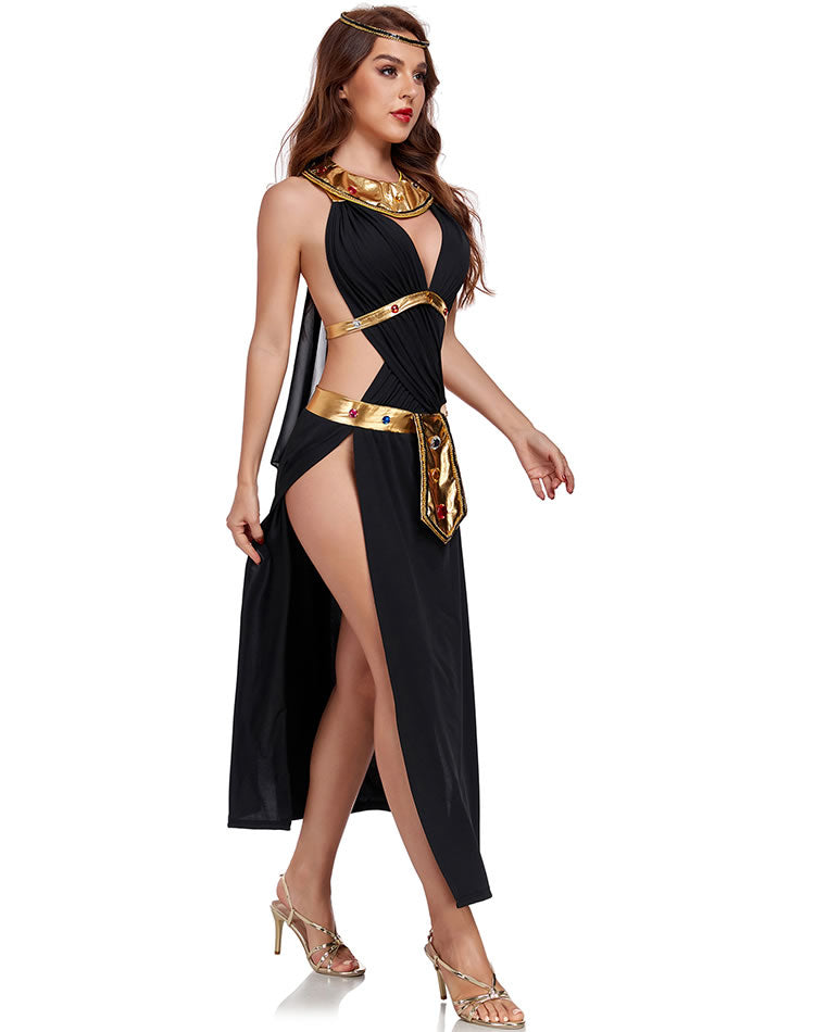 Black Egyptian Queen Costume with Gold Trim
