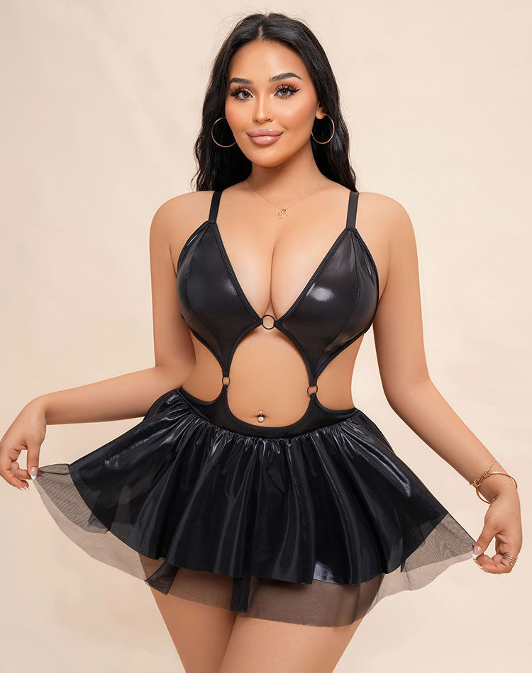 Black Faux Leather Cutout babydoll