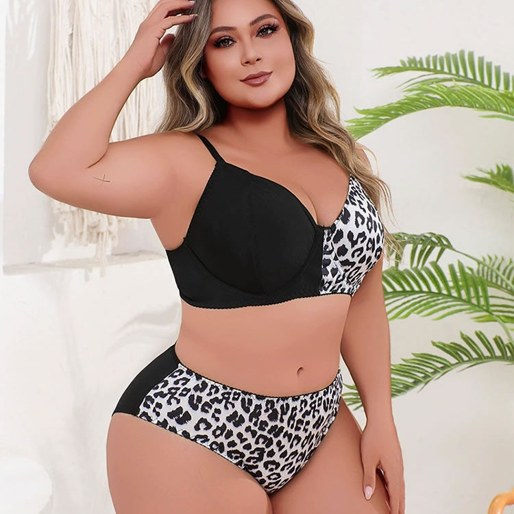 Plus Size Leopard Print Bra and Panty Set