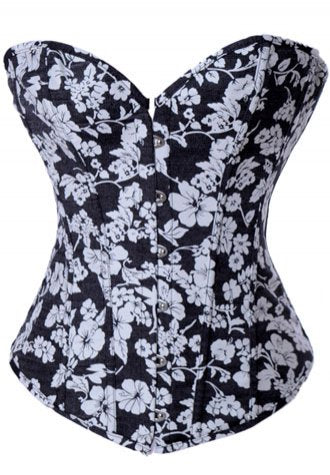 Beauty Floral Print Denim Corset