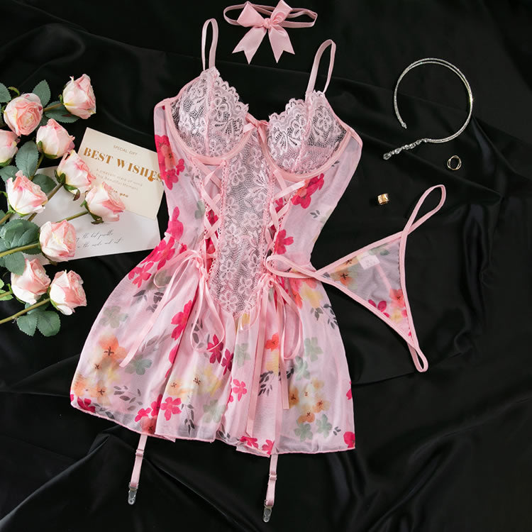 Romantic Floral Lace Babydoll Set