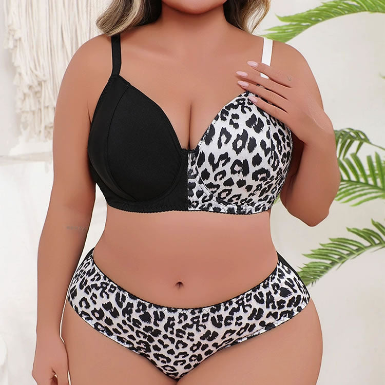 Plus Size Leopard Print Bra and Panty Set