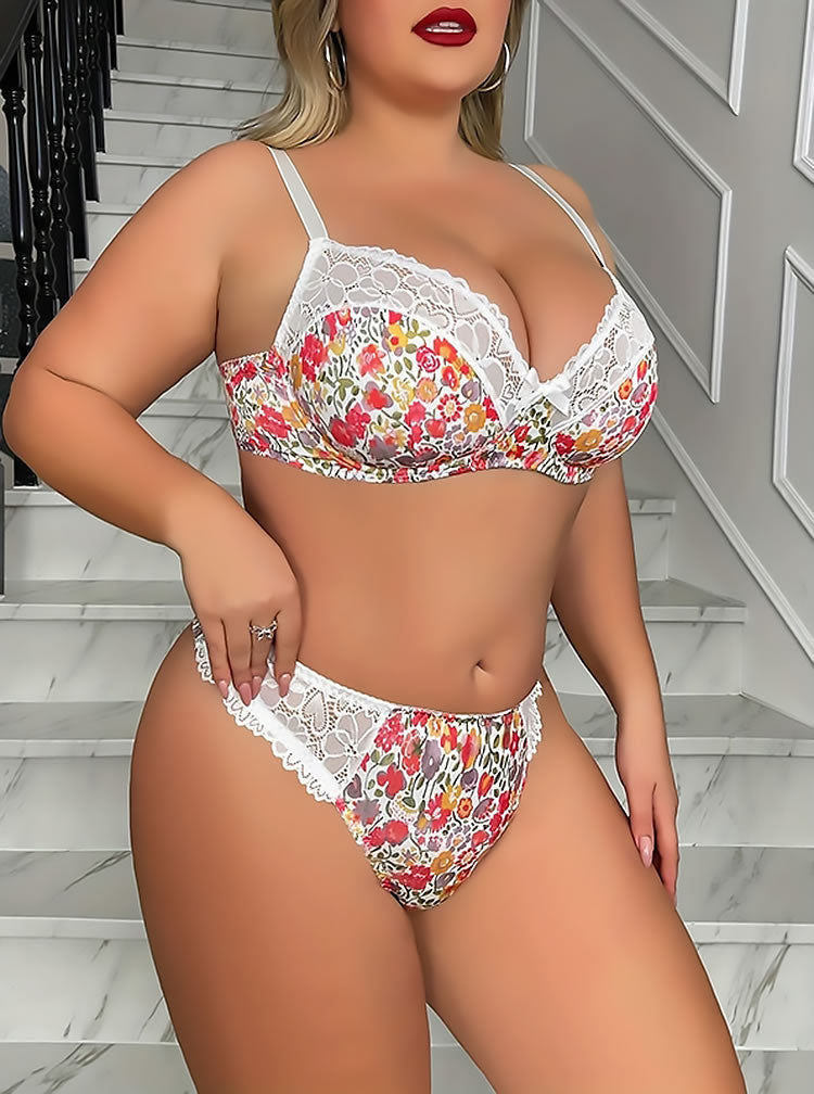 Vibrant Floral Plus Size Lingerie Set