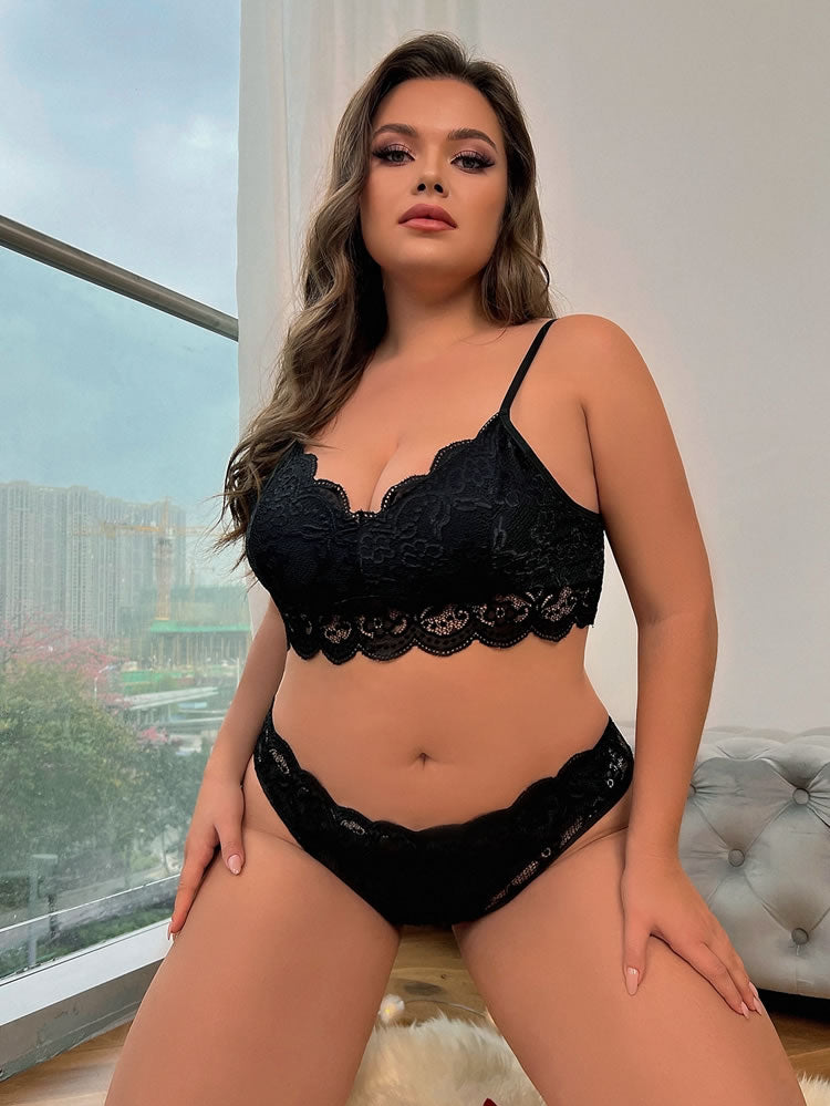 Plus Size Black Only For A Night Bra Set