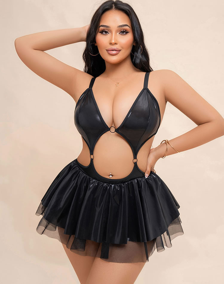 Black Faux Leather Cutout babydoll
