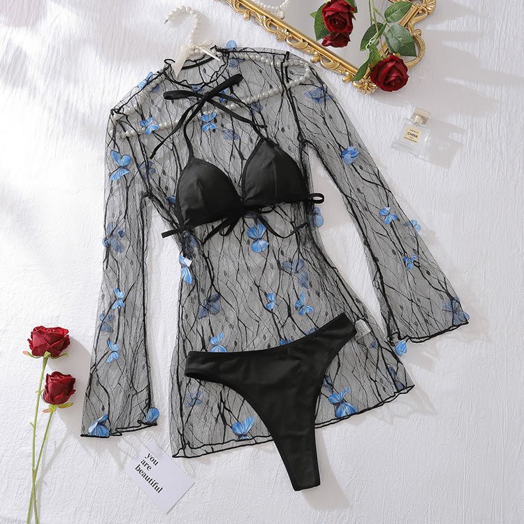 Alluring Black Mesh Set with Butterfly Accents - Late Night Lingerie