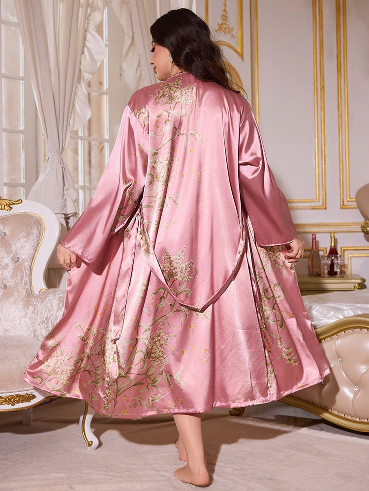 Alluring Pink Floral Robe for Special Nights - Late Night Lingerie