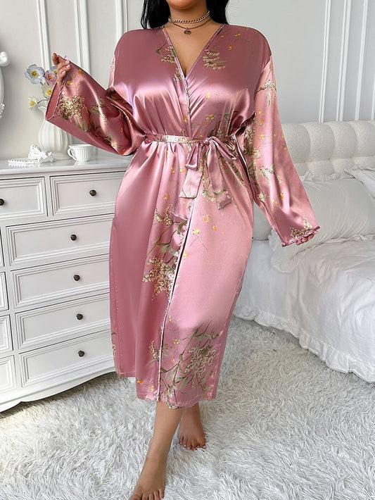 Alluring Pink Floral Robe for Special Nights - Late Night Lingerie