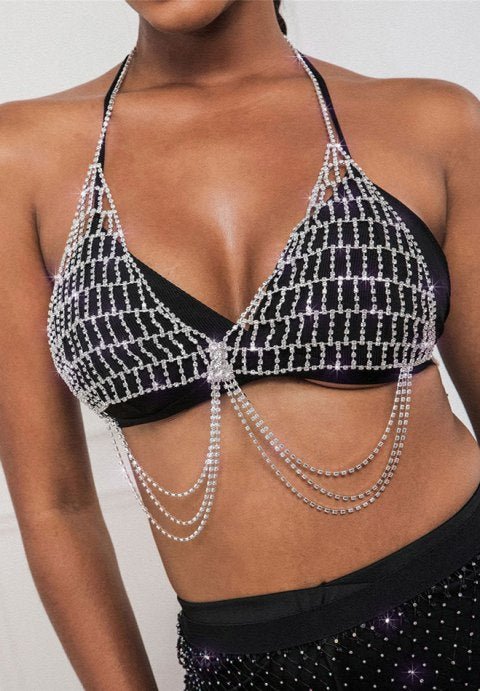 Always Shining Rhinestone Body Chain Bra - Late Night Lingerie