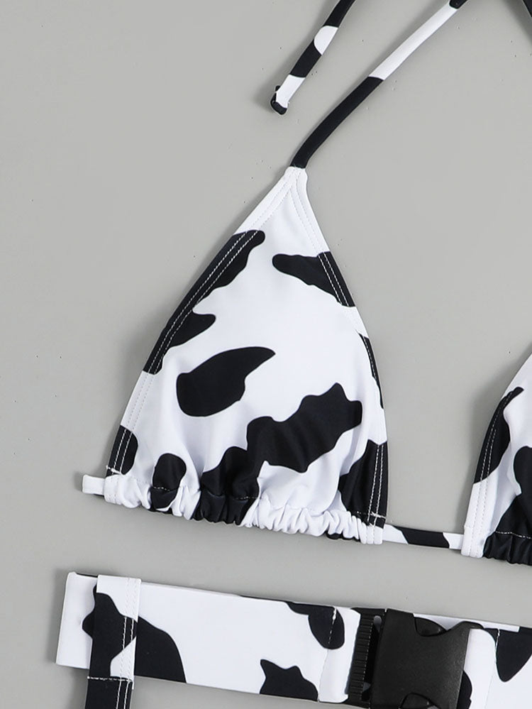 Playful Black and White Cow Pattern Swimwear