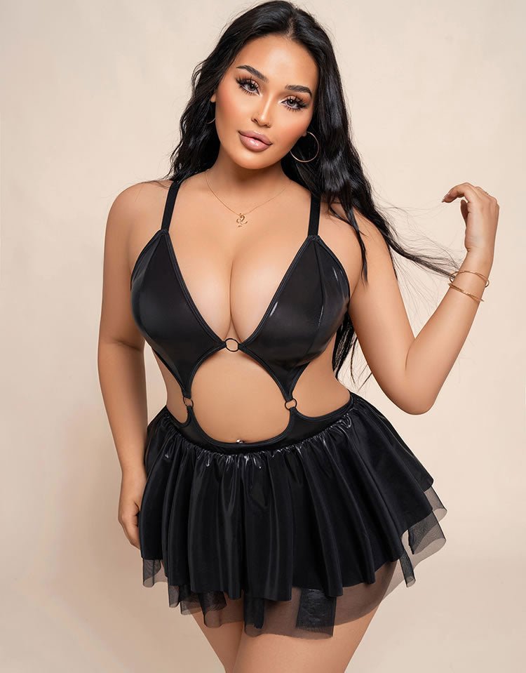 Black Faux Leather Cutout babydoll - Late Night Lingerie
