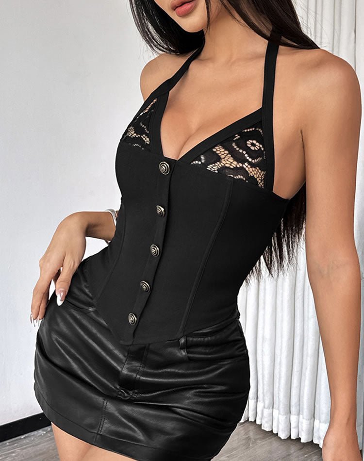 Black Lace Detail Corset Top - Late Night Lingerie