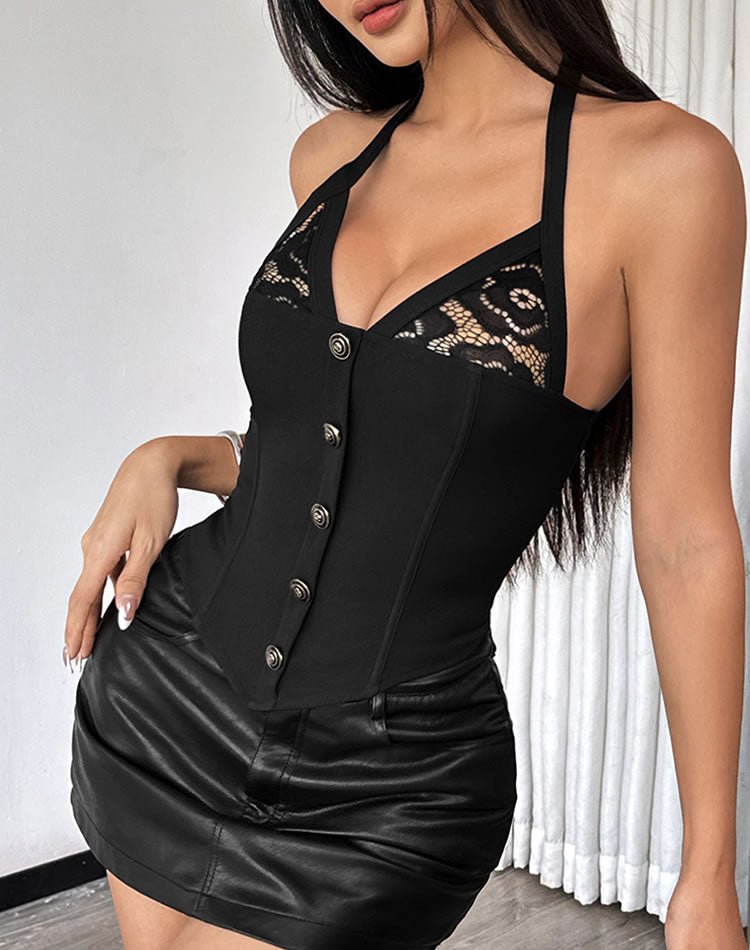 Black Lace Detail Corset Top - Late Night Lingerie