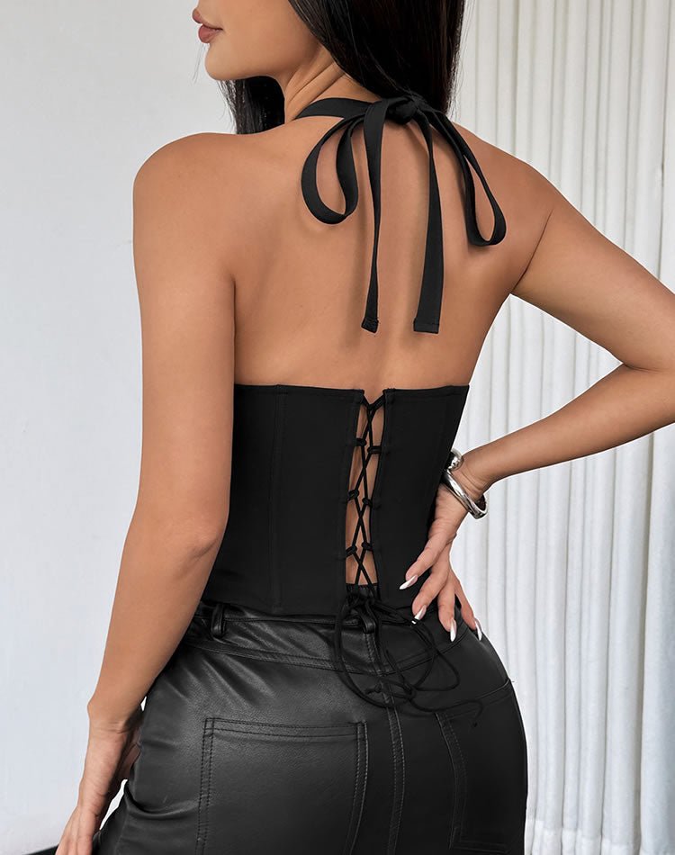 Black Lace Detail Corset Top - Late Night Lingerie