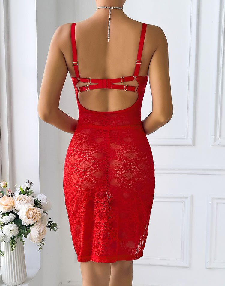 Bold and Seductive Red Lace Chemise - Late Night Lingerie