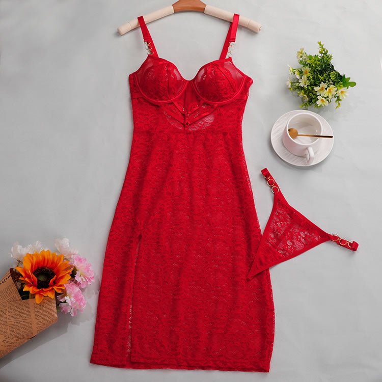 Bold and Seductive Red Lace Chemise - Late Night Lingerie