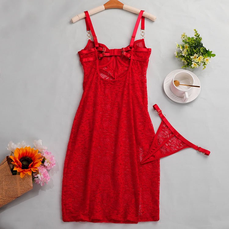 Bold and Seductive Red Lace Chemise - Late Night Lingerie