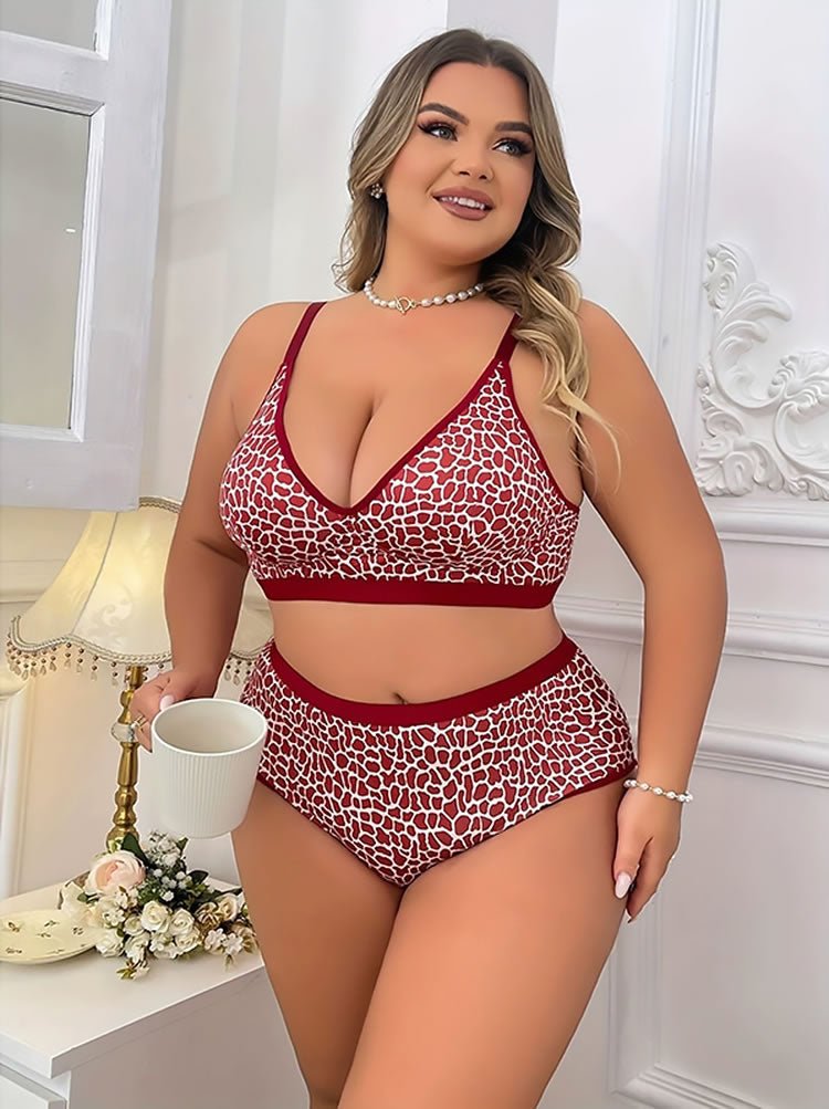 Bold Red Leopard Plus Size Lingerie Set - Late Night Lingerie