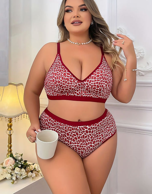 Bold Red Leopard Plus Size Lingerie Set - Late Night Lingerie
