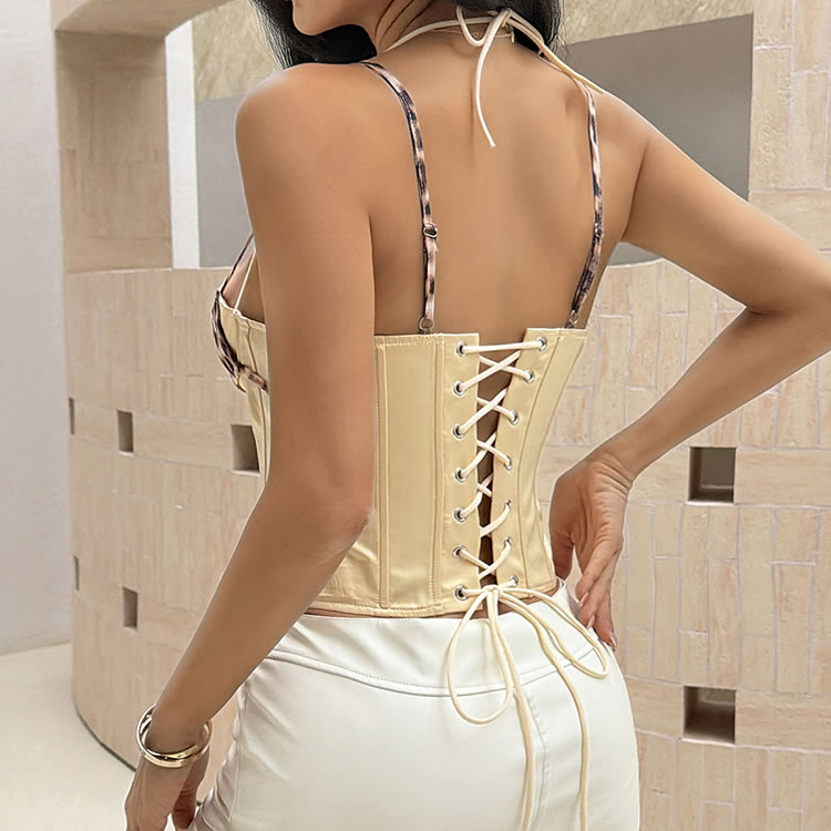 Yellow Leopard Print Corset Top with Bow Detail