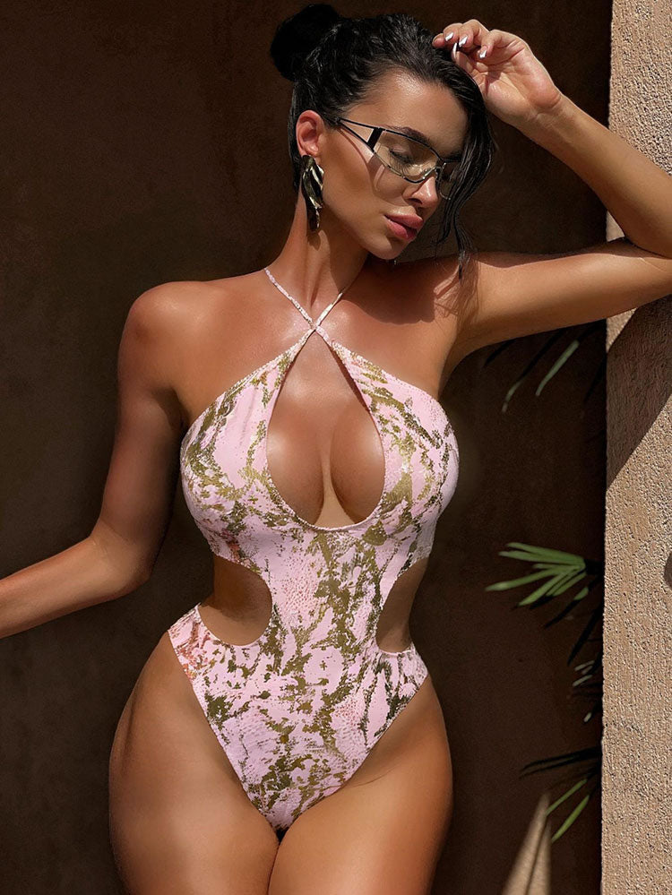 Gold Metallic Ring-Detail Bikini Set
