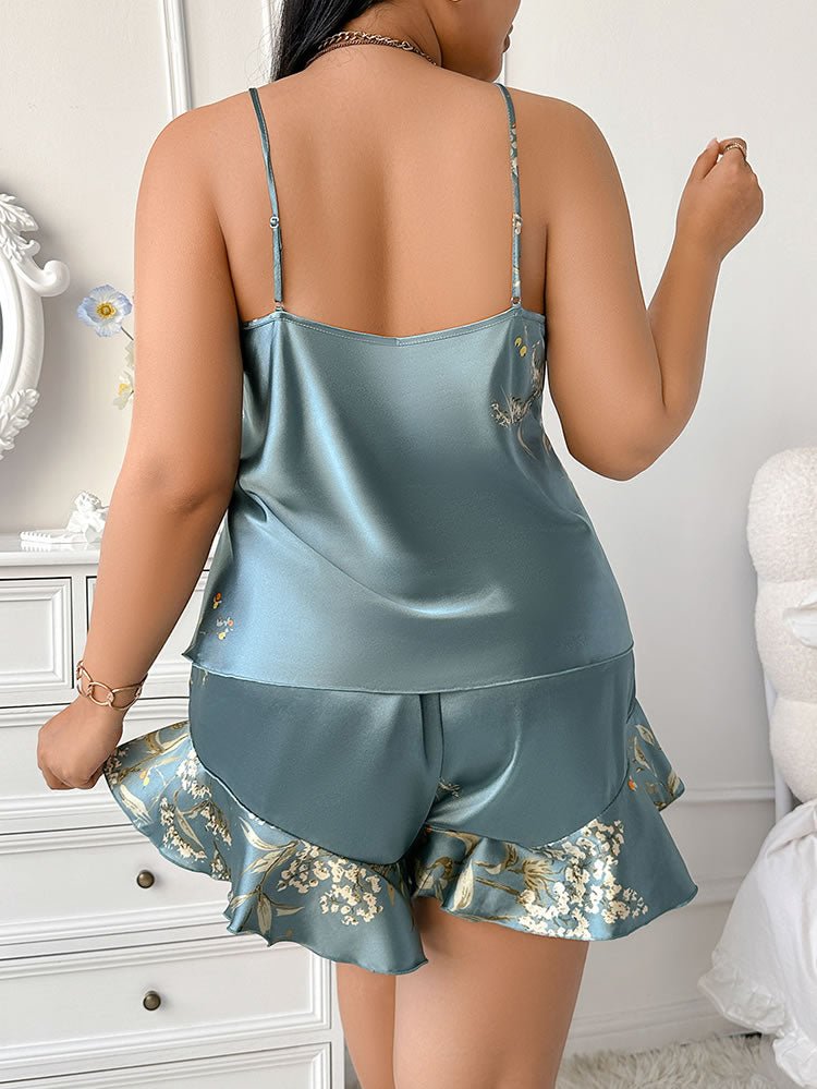 Charming Floral Print Satin Camisole and Shorts Set - Late Night Lingerie